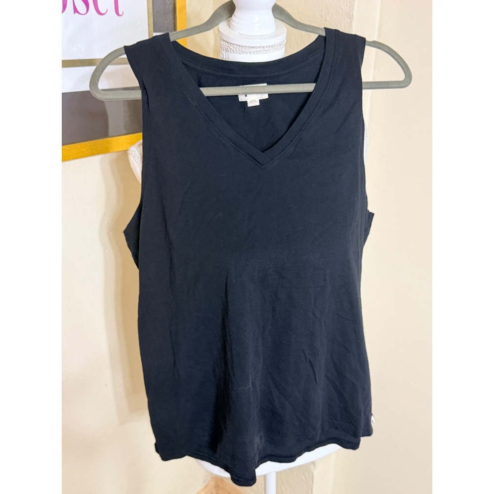Pact Organic Cotton V-Neck Tank Top Black Sleeveless Shirt XL